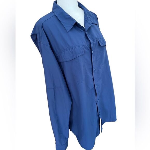 Columbia navy blue polyester long sleeved Omni-Shade button front shirt size XL - Picture 6 of 7